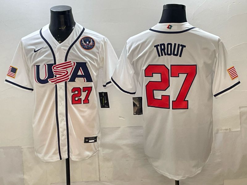 Men 2026 World Cub USA #27 Trout White Game Nike MLB Jersey style 006